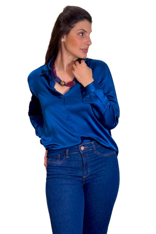 Camisa Seda Italiana Azul